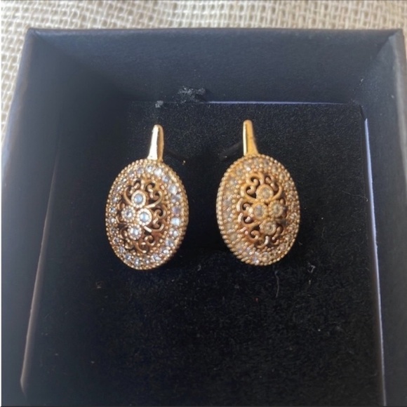 Art Deco Earrings Gold Plated Simulated Clip diamonds - Picture 7 of 13